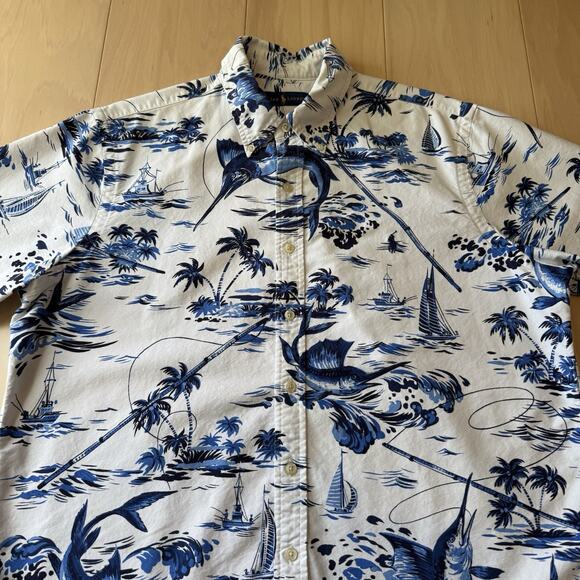 Polo Ralph Lauren Shirt L White Multicolor Fishing Vacation Hawaii Party RRL - Picture 3 of 8